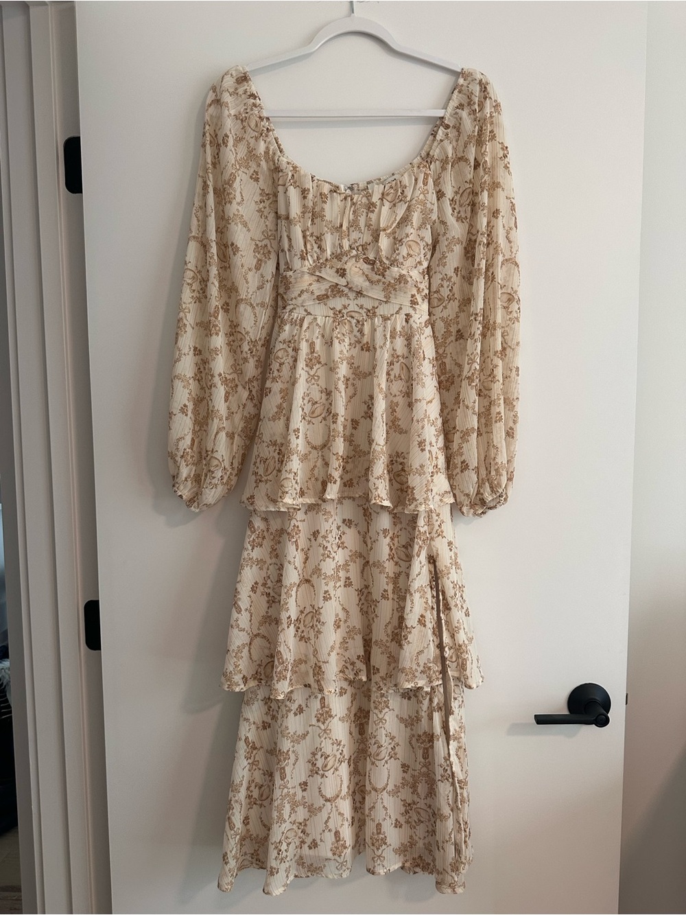 Francesca’s Cream Taupe Toile Midi Dress with Matching Hair Bow / Never Worn